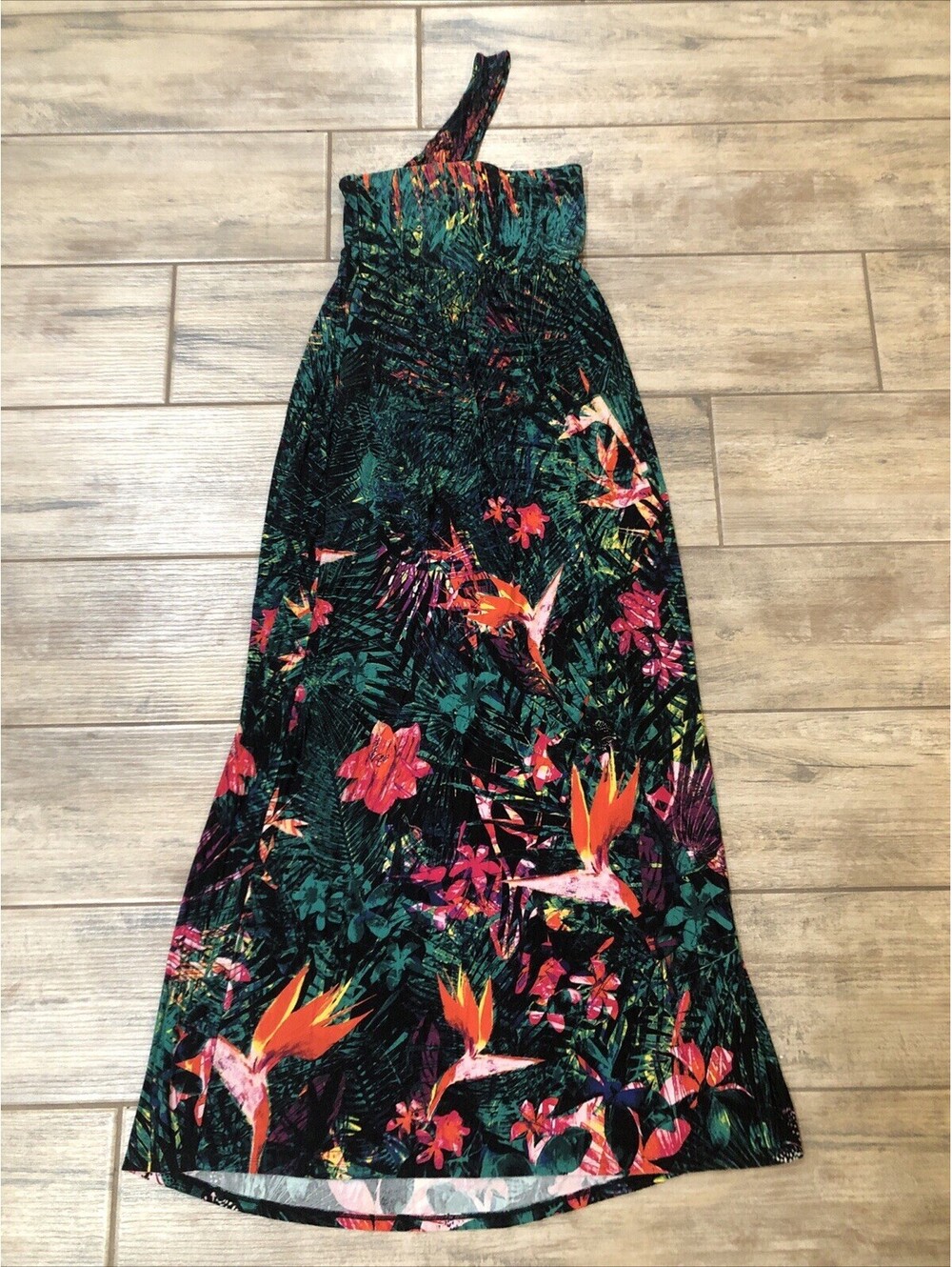 Soma One Shoulder Halter  Amazon Tropical Maxi  XS Bird Of Paradise Flowers